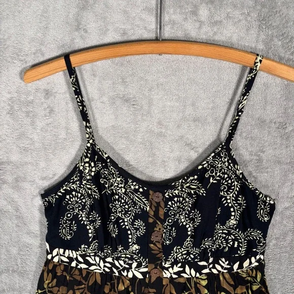 Santiki Tiered Midi Dress Women's Size L Floral Print Black Brown Bohemian Fairy - Picture 8 of 14